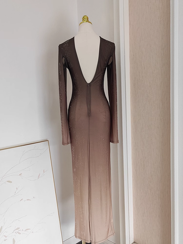 Sheath Scoop Long Sleeves Ombre Brown Party Dress Holiday Birthday Dresses For Women SD364